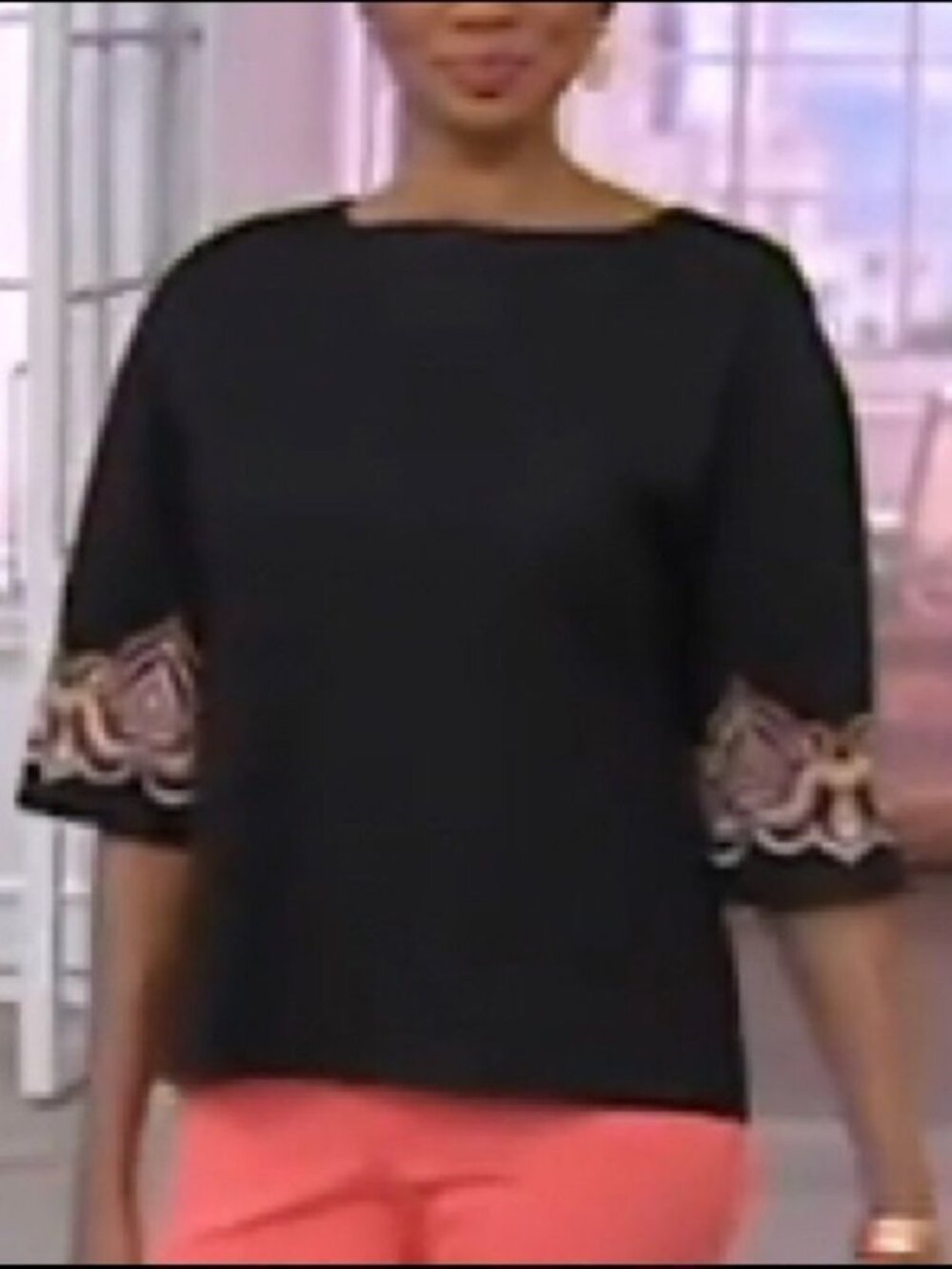 Bob Mackie Drop Shoulder Embroidery Sleeves Blouse